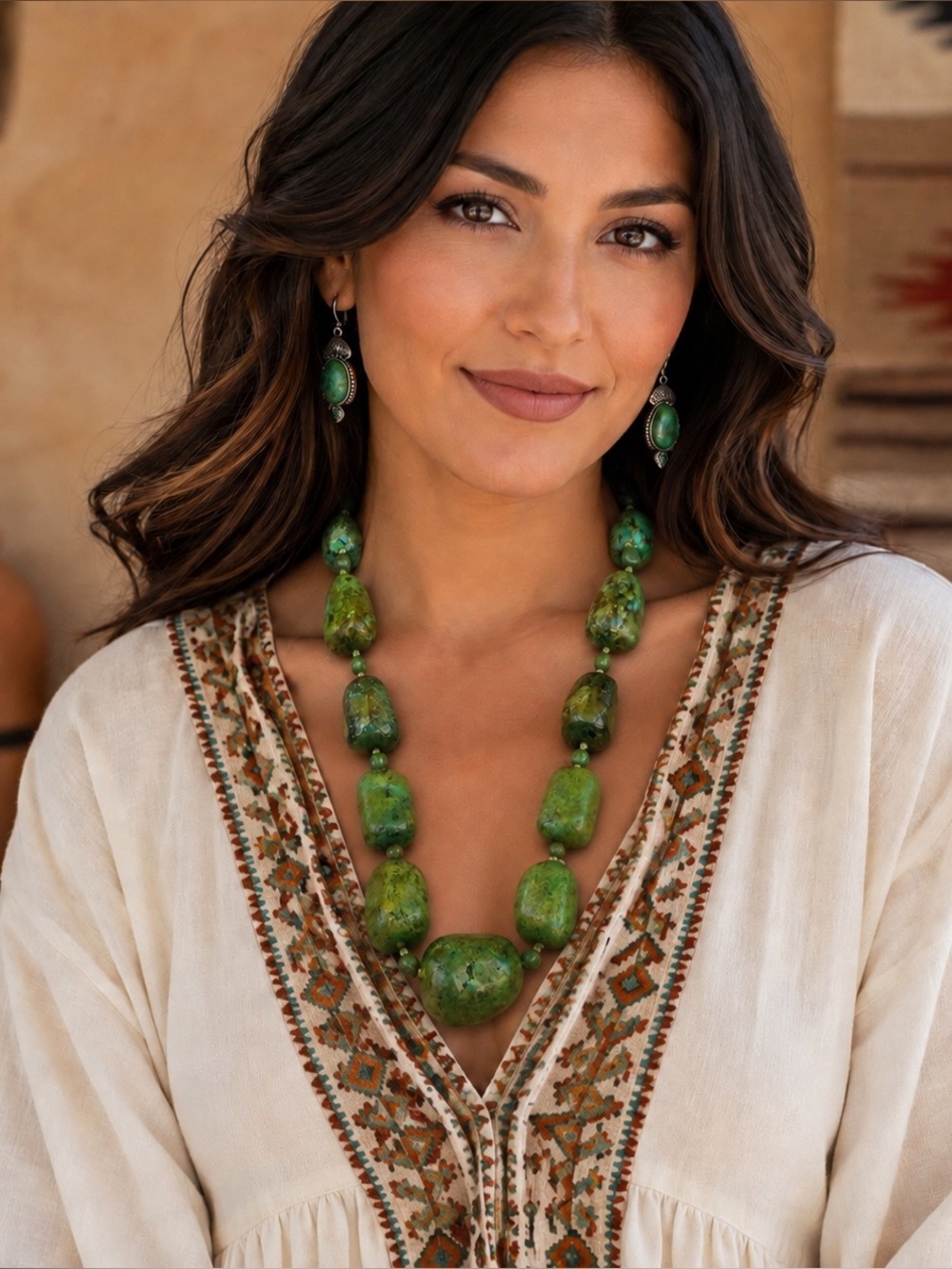 Southwestern Statement Green Turquoise Tumbled Chunky Beads 33 inches
